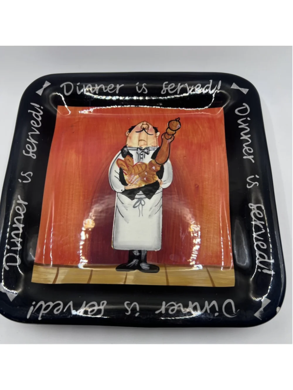 Set of 3 Dinner Is Served Certified International 8.5” Square Plates Chef Bistro